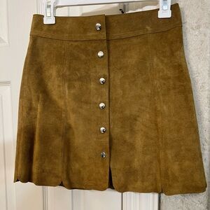 Isabel Marant Calf Velvet Leather Camel Mustard Suede Skirt - Size 36